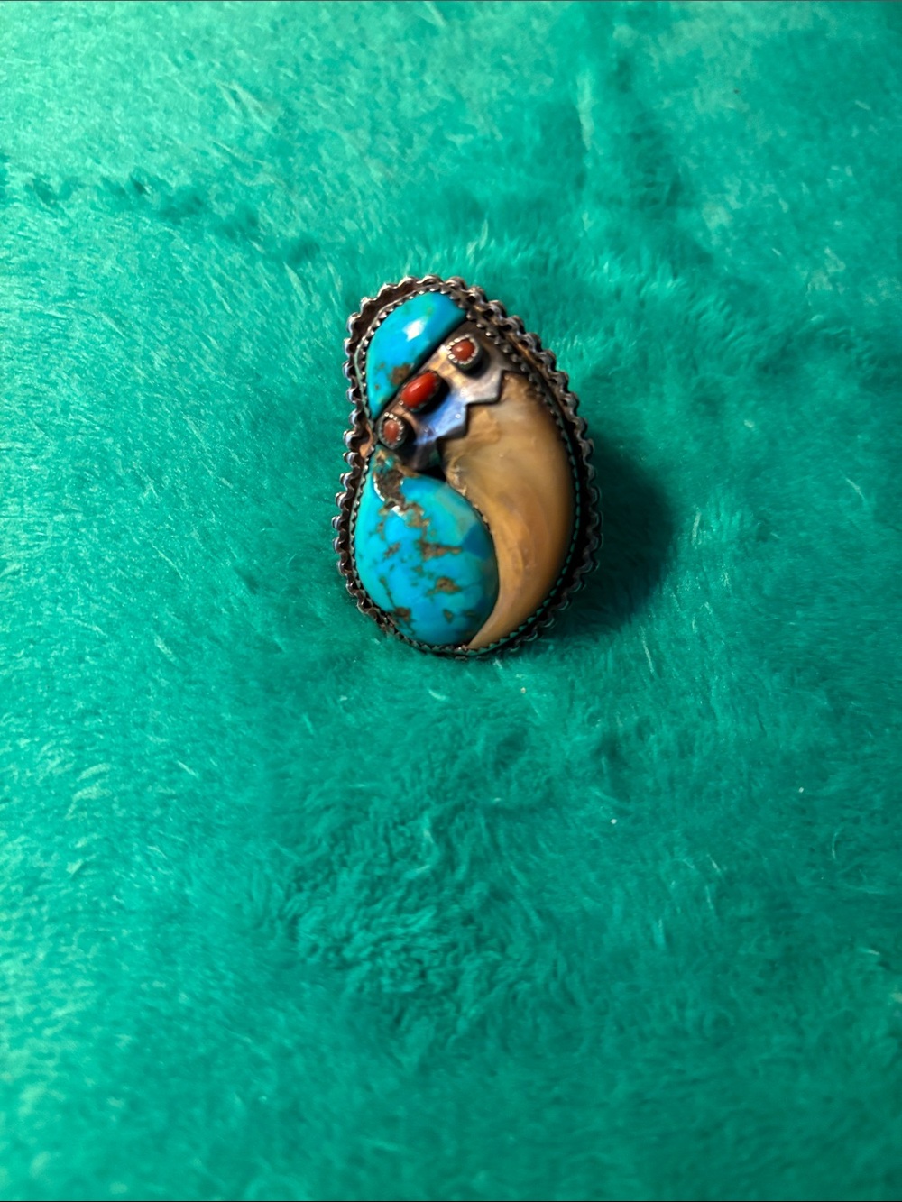 Turquoise and Tan Stone Statement Ring - Women Jewelry Emil Benally ( Navajo)